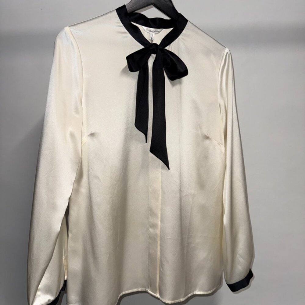 Brooks Brothers NWT Ivory Silk Blouse with Black Tie